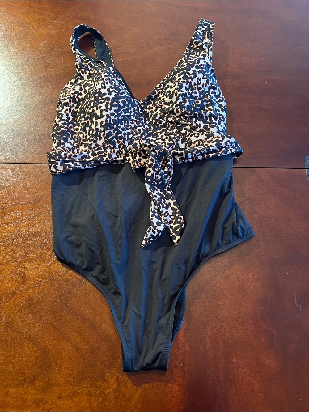 Mynah Leopard Tie-Front faux wrap One-Piece Swimsuit